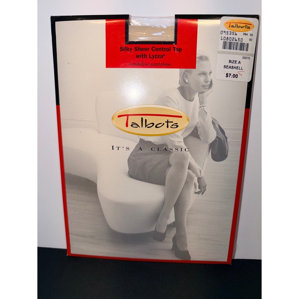 Talbots Silky Sheer Control Top Pantyhose Sandaltoe Seashell Size A NIB Vintage